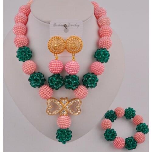 Lovely Peach and Teal Green Nigerian Wedding African Beads Jewelry Set for Women SP1-19