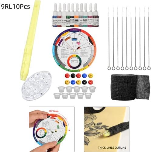 Hand Poke Stick Tattoo Kit Bandage Needles Color Wheel DIY Tattoo Supply Kit