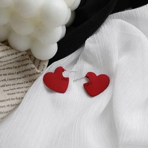 S925 needle red love earrings temperament web celebrity earrings 2021 new fashion earrings simple and compact
