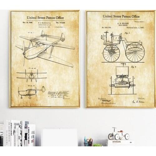 Vintage Airplane Bicycle Patent Drawing Wall Art Canvas Painting Nordic Posters And Prints Wall Pictures For Living Room Decor