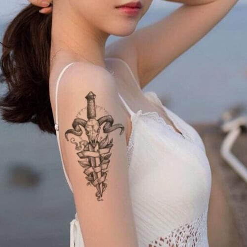 Waterproof Temporary Tattoo Sticker Black Skull Angle Knife Leaves Line Fake Tattoos Flash Tatoos Arm Leg Body Art for Women Men