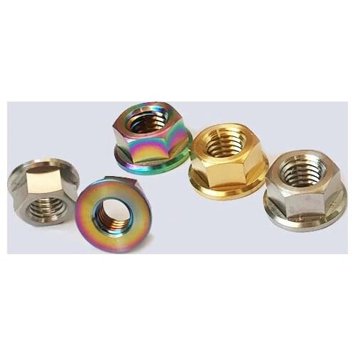 2pcs M10 Titanium alloy nuts sleeves Ti bicycles motorcycles locomotives flange nut sleeve 1.0mm 1.25mm 1.5mm pitch