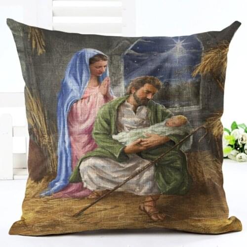 High Quality oil painting Cotton Linen Cushion Cover Christmas Print Fundas Throw Pillow Chair Home Decor Pillow Case Almofadas