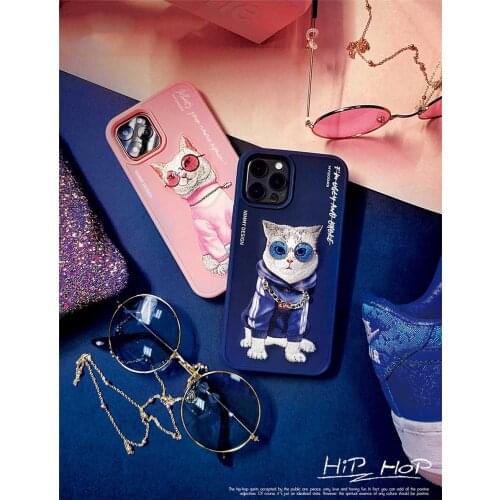 High quality phone case for Apple iphone 12 12min 12pro Cute Hiphop Pet handmake Chinese embroidery cover for iphone 12 pro max