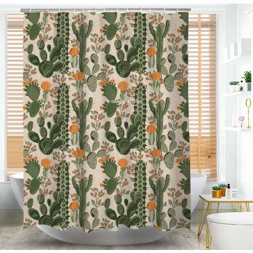 Natural Desert Cactus Pattern Digital Print Shower Curtain Art Modern Waterproof Bathroom Decorative Shower Curtain