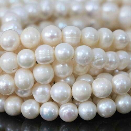 Natural freshwater white pearls round loose beads 9-10mm size for women necklace jewelry 15inch B1374