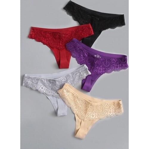 Womens Lace Thong Tanga Panties Seamless G-string Ice Silk Underwear Transparent Briefs Girls Sexy Lingeries Underpant Female