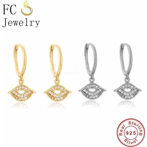 925 Sterling Silver Lady Sex Lip Mouth Mix Zircon Piercing Hoop Earring For Women Accessories Exquisite Brincos 2021 Fashion New