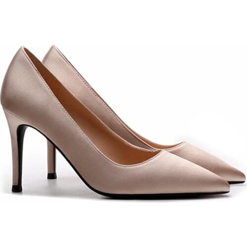 2020 Women Silk Pumps Solid Color Office Shoes Women Pointed Toe Stiletto High Heels Women Pumps Ladies Shoes Size 33-42