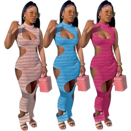 Women Casual Dress for Women Cutout Hollow Out Bodycon Maxi Sexy Sleeveless Summer Woman Clothing 2021 New Arrivals