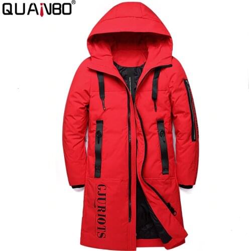 QUANBO 2020 New Winter Couple Models Down Jacket Thick Warm Long Fashion Hooded Coat 90% White duck down Slim Parkas Plus size