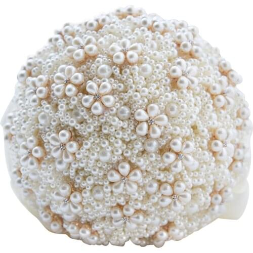 Creative White Pearl Bridal Bouquet Romantic Ribbon Beaded Wedding Holding Flowers
