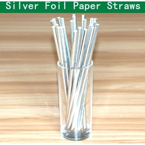 100pcs Pick Colors Plain Metallic Silver Foil Paper Straws,Solid Silver Paper Drinking Straws,Wedding,Christmas,Party,Cheap,Bulk