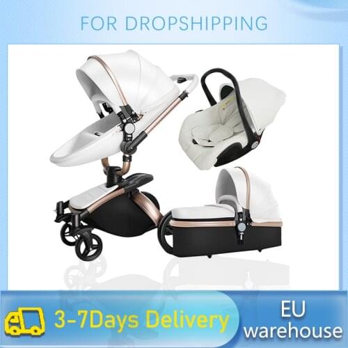 Baby stroller 3 in 1 free shipping Branded baby carriage eco-leather baby carriage euro car seat basket cradle