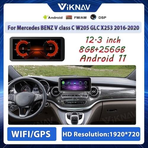 Android 11 256GB For Mercedes BENZ V class C W205 GLC X253 2016-2020 12.3 inch car radio player navigation head unit stereo