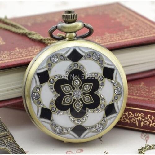 Free Shipping Diamond Flower Quartz Pocket Watch Pendant Vintage Pocket Watch Gift Watch Collection Wholesale