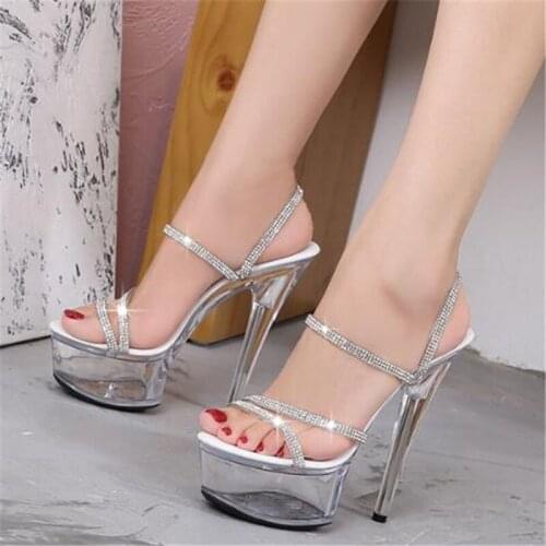 Women Sandals Fashion 14.5CM Thin High Heels Sandals Shoes Sequined Cloth Open Toed waterproof platform Bling pumps women shoes