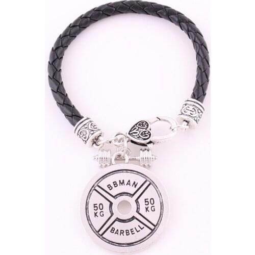 Charm Bracelet For Women Men Barbell Shape Design TRAIN HARD OR GO HOME Written In Charm Leather Chain Zinc Alloy Dropshipping