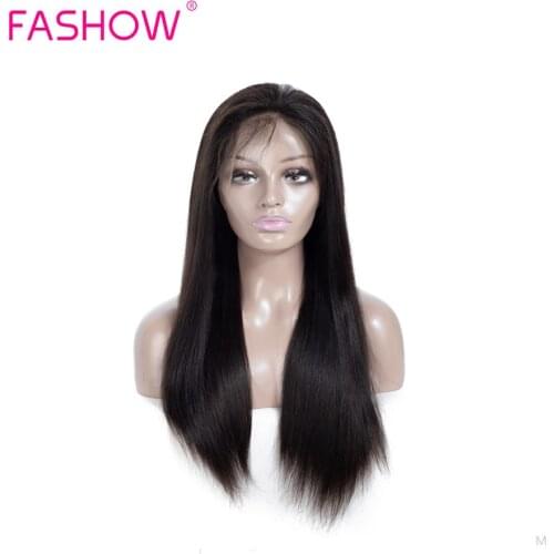 Fashow 13x4 Swiss Frontal Lace Wig Brazilian Human Straight Hair Pre Plucked Hairline With Baby Natural Remy Hair 150% Density