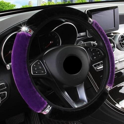 Funda Volante Coche Plush Steering Wheel Cover Car Accessories Interior For Women Rhinestone Capa Volante Akcesoria Samochodowe