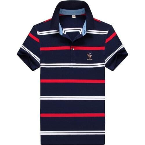 Business Casual Striped Polo Shirt Men Short Sleeve Turn Down Collar Polo Men Large Size M-4XL Cotton Breathable Outdoor T Shirt