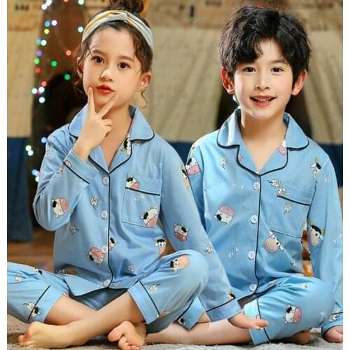2021 Children Pajamas Clothing Set Boys Girls Cartoon Cows Sleepwear Suit Long-sleeved Pyjamas Kids Autumn Baby Pijamas Clothes