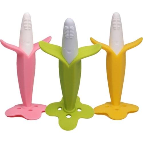Baby Soft Silicone Training Toothbrushes Banana Shape Safe Toddle Kids Teether Chew Toys Teething Beads For Infant Baby Chewing