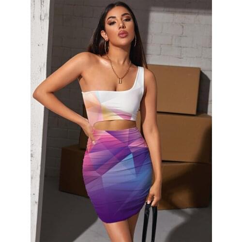 Giyu Brand Colorful Dresses Women Cube Hollow out Dresses Geometry 3d Print Art Pleating Womens Clothing Plus Size New