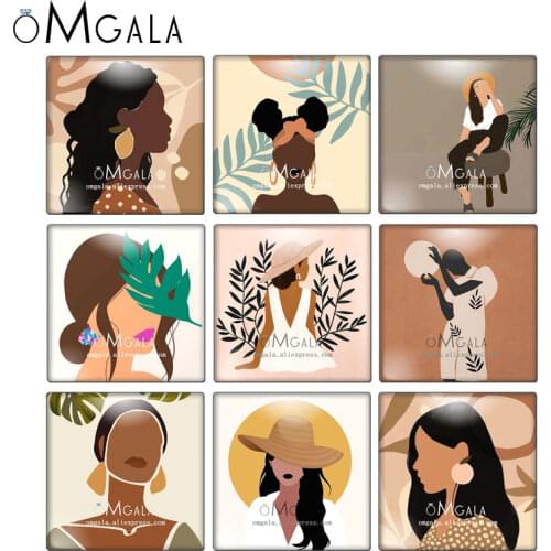 Fashion illustration African modern woman patterns 10mm/12mm/20mm/25mm/30mm photo glass cabochon demo flat back Making findings
