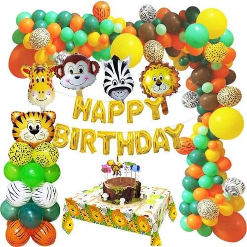 68PC Animal Theme Birthday Balloon Set With Cake Decoration Ribbon Lion Giraffe Leopard Monkey Animal Aluminum Film Balloon