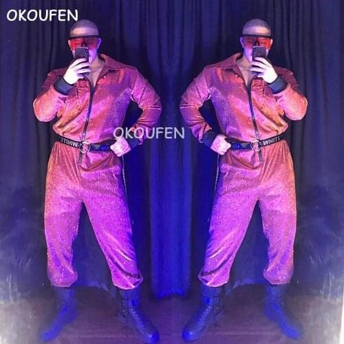 New colorful Mens red one-piece tooling uniform Stage performance clothes nightclub bar ds dj male costumes