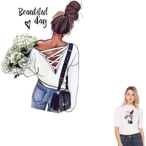 New Fashion Girl Patches For Clothing Cute Day Thermal Transfer Adhesive Eco-friendly Clothing Patch Diy T-shirt Iron On