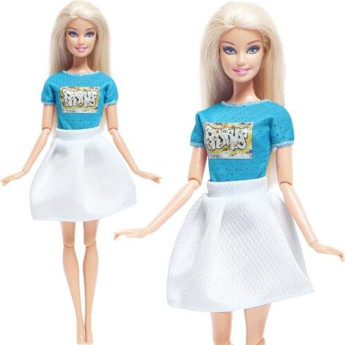 1 Set Doll Clothing Outfit Fashion Pattern Design Dress Short Sleeve Dress Daily Casual Wear Accessories Clothes for Barbie Doll