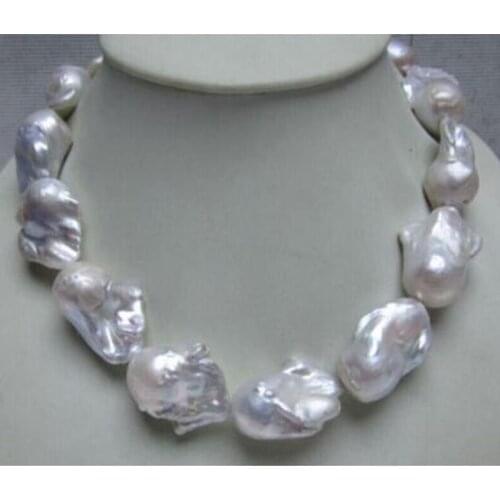 HUGE 20-28MM SOUTH SEA GENUINE WHITE BAROQUE PEARL NECKLACE 18"