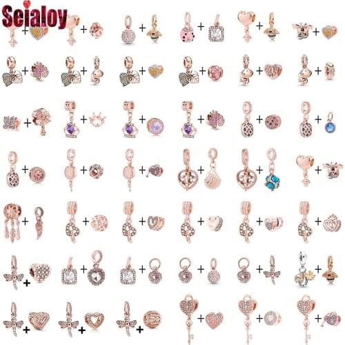 Seialoy Heart Bee Shiny Leaf Beads Blue Anchor Purple Crown Charm Fit Original Rose Gold Bracelets For Women Jewelry Accessories