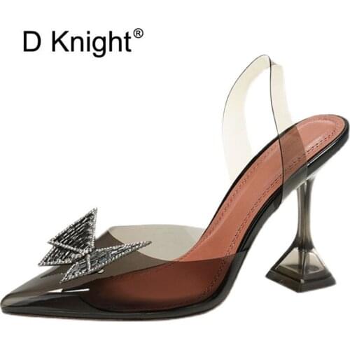 Sexy Pointed Crystal Women Sandals Shoes 2021 Summer New Bow Rhinestone Transparent Plastic Female High-Heeled Sandal Lady Shoes