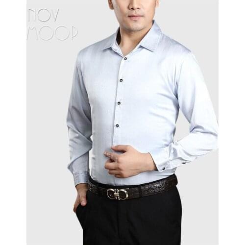 Novmoop obscure striped jacquard silk spandex satin mens shirt high grade luxurious Italy banquet style Camisa de seda LT3549