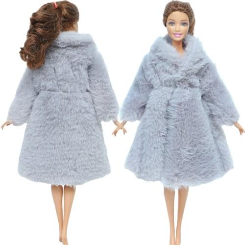 One Pcs Gray Wool Coat Long Sleeves Noble Winter Warm Wear Handmade Grown Dress Accessories Clothes for Barbie doll House Toy