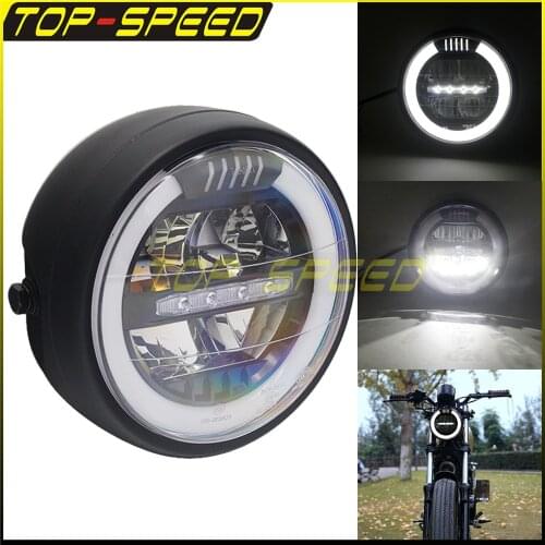 7inch LED DC 12V-24V High Low Beam Halo Ring White Amber DRL Turn Signal Motorcycle For Harley Suzuki Yamaha Cafe Racer