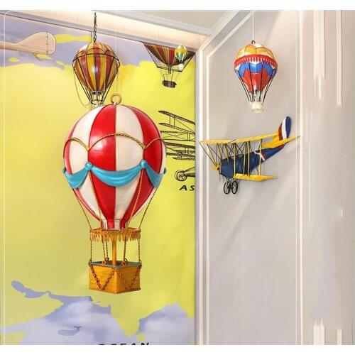 American Wrought Iron Hot Air Balloon Earth Wall Hanging Decoration Hotel Club Accessories Crafts Childrens Room Wall Ornaments
