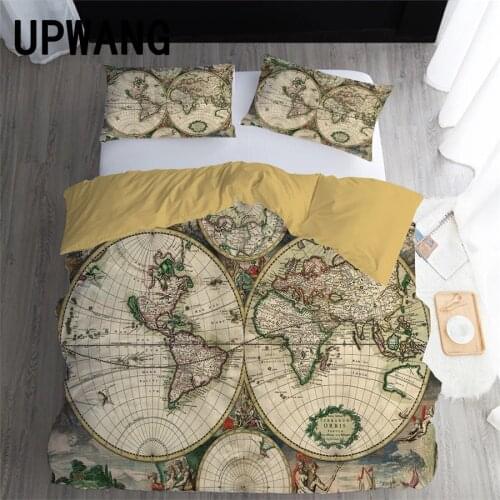 UPWANG 3D Bedding Set Retro Map Forest Printed Duvet/Quilt Cover Set Bedcloth with Pillowcase Bed Set Home Textiles