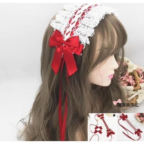 Wine RED Lolita Hair Accessories Barrettes SOFT Girl GIRLS Lolita Lace Headdress Sweet Versatile KC Hair Band