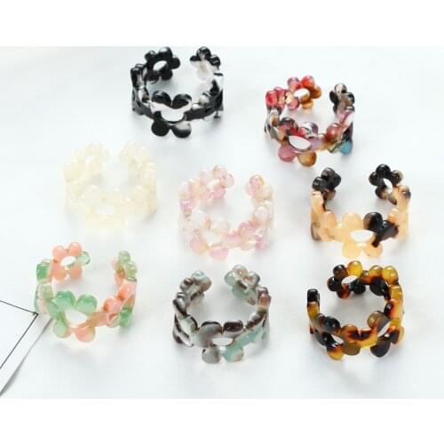 Vintage Adjustable Acetic Acid Flower Rings for Women Lady Personality Leopard Acrylic Opening Ring Finger Jewelry Gift