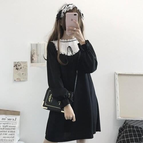 Lolita Japanese Harajuku Vintage Gothic Lolita Dresses Black Slim Style Dress