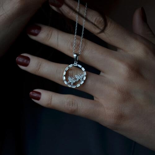 Yuvarlak Baget Taşlı 925 gümüş Kolye Rodyum Kaplama