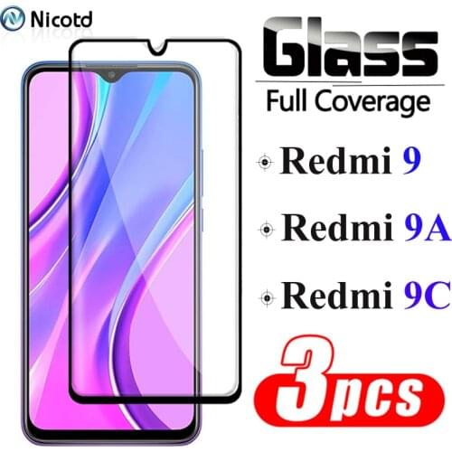 3PCS/Lot Full Cover Tempered Glass For Xiaomi Redmi 9 Screen Protector For Redmi 9A Protective Glass Film On For Xiaomi Redmi 9C
