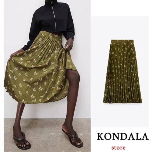 KONDALA Za 2021 Spring Women Tiger Pattern Printing Skirts High Waist Streetwear Skirts Long Elegant Casual Mujer Faldas