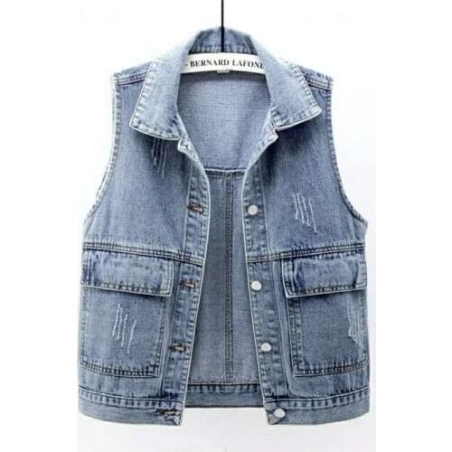 Women Short Denim Vest Coat 2021 Female Spring Summer New Simple Big Pocket Sleeveless Vest All-Match Loose Jacket Cardigan S92