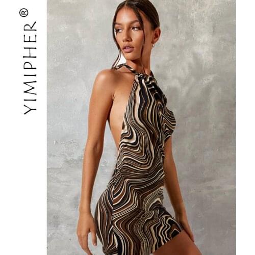 Women Dress Halter Backless Fashion Print Sexy Womens Mini Sundress Bodycon Sleeveless Backless Short Dresses Summer 2021
