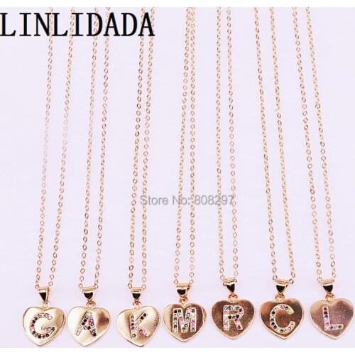 12Pcs Micro pave Rainbow CZ zircon letter charm necklace fashion 26 Gold Alphabet letter pendant necklace for Women